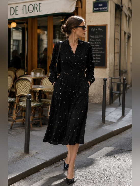 ciao Dresses & Skirts - Vintage Ciao Ltd 100% Silk Black Heart Print Dress Sz 8 Belted Pockets